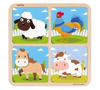 Webby 4-in-1 puzzle in legno per bambini | Gioco educativo per 2+ anni | Sviluppa memoria, forme e colori | Realizzato in legno eco | Giocattolo sicuro per apprendimento e divertimento