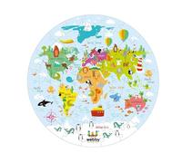 Webby Puzzle Mappa del Mondo | 60 Pezzi Rotondo + 4 Flashcard Fronte-Retro | Stimola Memoria, Colori & Concentrazione | Puzzle Educativo Perfetto per Bambini