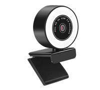 Webcam 1080p con autofocus e microfono integrato, luce regolabile su tre livelli, risposta rapida, funzionamento fluido, ideale per la didattica