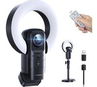 Webcam 4K con luce, telecamera per streaming con microfono, Plug and Play, USB HD, messa a fuoco automatica 1080p, FOV 73°, per team Zoom, Skype, desktop, colore nero