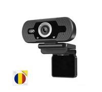 Webcam PNI CW2860 full HD, 4 MP, USB, clip, microfono incorporato e bandiera adesiva inclusa.