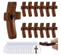 WEBEEDY 12 pezzi Piccole Croci Tasca in Legno con Borsa a Rete Croce di Noce a Forma di Cuore Fidget in Legno Regalo Cristiano Incoraggiamento per Uomini e Donne 5x2,5cm