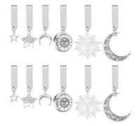 WEBEEDY 12 Set di 6 stili ciondoli in lega per scarpe fai da te decorazione di lacci in argento con ciondoli sole luna e stella, clip in acciaio inox, anelli aperti, Metallo