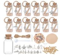 WEBEEDY 12 set di bottiglie di auguri in vetro da fare da soli con bottiglie a messaggio in vetro e tappo in sughero. con ciondoli animali marini carta da desiderio conchiglia, 3 x 4 cm