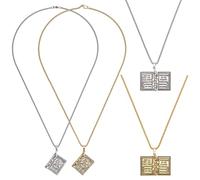 WEBEEDY 2 collane con ciondolo a forma di libro della Bibbia apribile, pagine in metallo all'interno, in acciaio inox, regalo religioso per uomini e donne, oro e argento, 58 cm