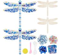 WEBEEDY 2 kit di mosaico fai da te libellula kit creatività sottobicchiere mosaico libellula con basi in legno, piastrelle di mosaico di vetro, nastro e istruzioni per adulti principianti decorazione
