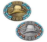 WEBEEDY 2 stili occidentali fibbia ovale lunga vintage cappello da cowboy fibbie per cintura turchese fibbie cravatta per costume cowboy vestito jeans, 10,1 x 7,3 cm/3,98 x 2,87, Blu, M