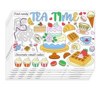 WEBEEDY 30 fogli di tovagliette da colorare per l'ora del tè, tovagliette di carta per colorare la tua tazza da tè, bomboniere da tè, poster da colorare per casa, cucina, fai da te, decorazione per