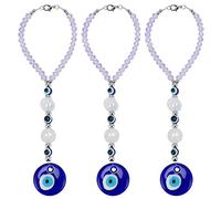 WEBEEDY 3PCS Evil Eye Car Hanging Ornament, perline di cristallo malvagio blu occhio fascino per specchietto retrovisore auto, malocchio accessori auto, malocchio finestra pendente