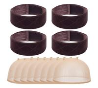 WEBEEDY 4 pezzi Fasce di Velluto di Mantenimento della Parrucca e 8 pezzi Berretti per le Donne Fascia di Tenuta della Parrucca Regolabile Fascia Comfort Antiscivolo per Fissare Accessori (Marrone)