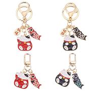 WEBEEDY 4 PZ Maneki Neko Gatto Fortunato Portachiavi Fengshui Fortuna Giapponese Cenno Gatto Portachiavi per Auto Borsa Zaino Borsa Regali di Compleanno