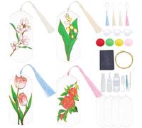 WEBEEDY 4 Set di Marca Pagine Fai da te in Cloisonne di Fiori Inclusi 4 Brand Pagine Vergini da Decorare te stesso 4 Pompon Filo Kit di Pittura in Smalto Cloisonne Fatto a Mano per Adulti