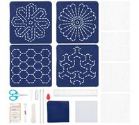 WEBEEDY 4 Set di stencil di sottobicchieri Sashiko per principianti adulti, kit di ricamo Sashiko composto da un modello di motivo Sashiko ago di Sashiko filo e istruzioni di Sashiko