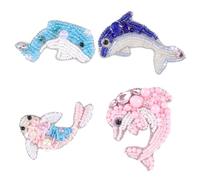 WEBEEDY 4 stili di toppe con perline a forma di balena, da cucire, con perle, strass, 3D, decorazione 3D, motivo animali dell'oceano, applique ricamate per vestiti di Halloween, borse, scarpe