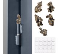 WEBEEDY 5 stili di cerniere in ottone a forma di animale con adesivo, decorazione per cerniera - coniglio, passero, scoiattolo, gatto, scimmia, statuetta in miniatura vintage per porta testa scrivania