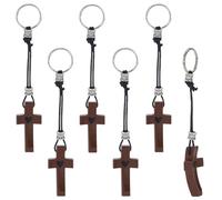 WEBEEDY 6 portachiavi croce in legno croce del mio cuore piccole croce in noce per preghiere tascabili regalo di incoraggiamento per adulti, portachiavi religioso con sacchetti in organza, 5 x 2,5 cm