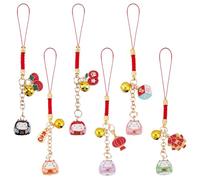 WEBEEDY 6 stili Maneki Neko Fengshui Fortune Lucky Cat Kitty Charm Pendenti Giapponese di Ricchezza e Salute Decorazione di Gatto per Borse e Telefoni., Vari colori, 13 cm