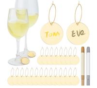 WEBEEDY 60 Set di ciondoli per bicchieri da vino, ciondoli fai da te per bicchieri da vino con anelli in metallo, etichette acriliche, 2 colori di pennarelli, identificatori di vetro da bere, Natale