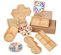 WEBEEDY 8 stili Bamboo Coasters Blank Base Vassoi Fillable DIY Mosaico Sottobicchieri Varie Forme Sottobicchieri per Mosaico Artigianato Piatto Handmade Home Decor