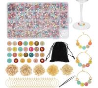 WEBEEDY 80 Set di ciondoli fai da te per bicchieri da vino con perline colorate di lettere,Perline all'ingrosso corona stella cuore dorato,80 anelli di fascino,Pinze,Personalizzati per Marcatori di