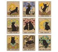 WEBEEDY 9 stili di gatto nero decorazione da parete stampe tarocchi carro eremita protettore stampe artistiche da parete strega sole luna stella decorazione da parete poster per soggiorno, camera da