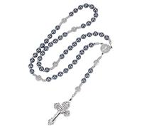 WEBEEDY Collana con rosario in ematite per uomini e donne, con ciondolo a forma di croce e medaglie di San Benedetto da appendere in auto, lunghezza 48,5 cm
