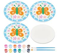 WEBEEDY Dipingi e decora i tuoi mini piatti in ceramica per pittura artigianale e arti in ceramica per adulti, 3 piatti in ceramica, colori a 12 colori e 2 pennelli, 10,3 cm