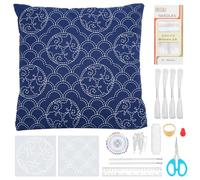 WEBEEDY DIY Sashiko Pattern Federa per cuscino Sashiko,Kit di ricamo giapponese con federa per divano familiare per principianti, descrizione regalo, 40 x 40 cm