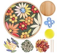 WEBEEDY Kit Fai Da Te per Mosaico, Con Sottobicchieri in Bambù, per Adulti e Principianti, Piastrelle in Vetro di Colori Misti, Base Rotonda per Sottobicchiere