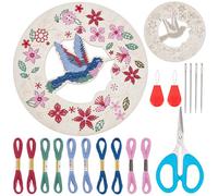 WEBEEDY Kit per ricamo in legno con colibrì floreale per adulti principianti, kit completo di ricamo Needlepoint con istruzioni (lingua italiana non garantita), aghi da ricamo, Thead