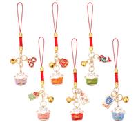 WEBEEDY Maneki Neko - 6 portachiavi per gatti fortunati con campanellino in colori con ciondolo a forma di gatto giapponese, porta chiavi, charm di buona fortuna, per decorazione della borsa, porta