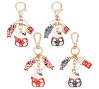 WEBEEDY Portachiavi a forma di gatto portafortuna Maneki Neko, in 4 stili, con pesce portafortuna giapponese, portachiavi per borsa, portafoglio, portachiavi per Capodanno, compleanno (8,5 cm, 11,5