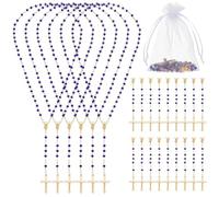 WEBEEDY Rosario cattolico con 24 collane con perline di cristallo blu con croce di Gesù Cristo crocifisso e sacchetti di organza, regali cattolici per prima comunione cresima bomboniere
