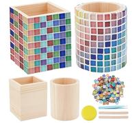 WEBEEDY Set di 2 portapenne fai da te con tessere a mosaico, portapenne, organizer fai da te in vetro, porta pennelli da trucco fai da te, mosaico in cristallo, idea regalo per ufficio, casa,