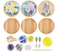 WEBEEDY Set di Artigianato a Mosaico Da Sé, Sottobicchieri in Bambù Con Fiori, Piastrelle in Vetro Colorato e Base Rotonda