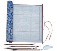 WEBEEDY Set di fogli per calligrafia riutilizzabili senza inchiostro, con 4 pennelli cinesi e piatto di plastica, tela magica con griglia di carta per pittura ad acqua, senza inchiostro, kit per