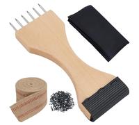 WEBEEDY Set di strumenti per tappezzeria con tenditore a cinghia in legno, 10,9 cantieri x 9 cm, nastro di tessitura in iuta puntine in ferro e tessuto nero, nastri per mobili forniture di riparazione