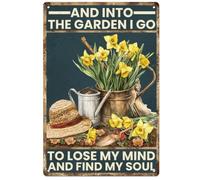 WEBEEDY Targa in metallo con scritta "Garden And Into The Garden I Go To Lose My Mind And Find My Soul", poster vintage in metallo, 20 x 30 cm, decorazione da parete con fiori per esterni, 20 x 30 cm