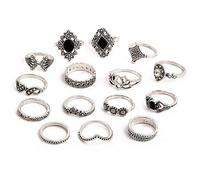 Webelkart Anello in metallo con base non preziosa, stile boho, per ragazze, set da 15, Lega di acciaio, Nessuna pietra preziosa