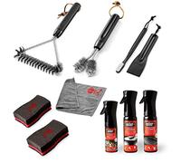 Weber 17893 - Set di Pulizia per Griglie a Gas smaltate, 8 Pezzi, Composto da Spazzola per Barbecue, Spugna, 2 detergenti, Spazzola per Insetti, Panno in Microfibra e Spray Antiaderente