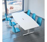 Weber Büro Easy - Tavolo da conferenza a forma di barca, 240 x 120 cm, bianco con elettrificazione, colore struttura: bianco