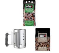Weber Carbone per Barbecue da Gusci di Cocco, Sacco da 2kg, 18450 + Avviatore per Camino Compatto, 7447 + Cubetti Accendifuoco 48 Pastiglie sul Marrone, 17612