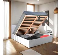 Weber Industries 035760 - Letto con Contenitore Madrid, con testiera e Rete a doghe in Legno, 140 x 190 cm, Legno, Bianco, 140x190