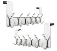 WEBI Appendiabiti da Porta,Attaccapanni da Porta,Gancio Porta,Acciaio Inox Appendino da Porta con 6 Ganci,Porta Accappatoio da Bagno,2.1cm,Argento,2 Pezzi