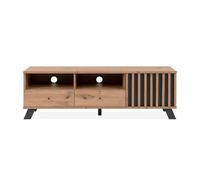 HOMEGARDEN - Porta Tv Medan56a 2 Cassetti E Anta Con Vani A Giorno Rovere Antracite - SPEDIZIONE GRATUITA
