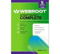 Webroot Internet Security Complete | Antivirus Software 2025 | 5 Device | 1 Year Keycard for PC/Mac/Chromebook/Android/IOS + Password Manager, Performance Optimizer and Cloud Backup | Packaged Version