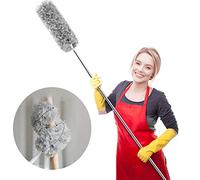 Webster Cobweb Duster, Feather Duster for Home, Extendable Dusters for Cleaning High Ceiling Fans, Hand Wall Duster, Long and Washable Dust Brush Gray