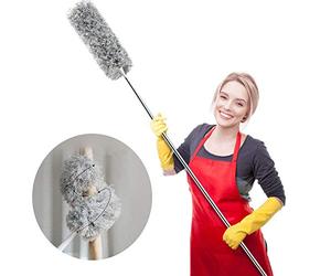 Webster Cobweb Duster, Feather Duster for Home, Extendable Dusters for Cleaning High Ceiling Fans, Hand Wall Duster, Long and Washable Dust Brush Gray