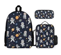 WECECE Borsa Scolastica Astronaut Ragazzi con Sacchetto per Pranzo e Astuccio, Zainetto Spaceman Bambina Classe 2-5 per Primaria