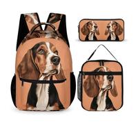 WECECE Borsa Scolastica Baquito Hound Dog Studenti con Portapranzo e Astuccio Matite, Set Zaini Puppy Animal Bambino 7-13 Anni per Uso Giornaliero e Lezioni, Spallacci Regolabili